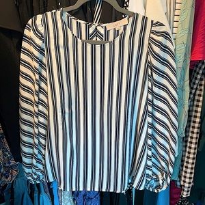 LOFT Blouse - navy and white striped